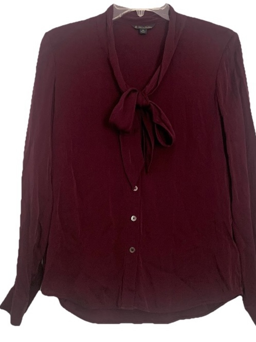 Brooks Brothers Blouse Silk Blend Georgette Bow Women’s Sz 2 Maroon Long Sleeve